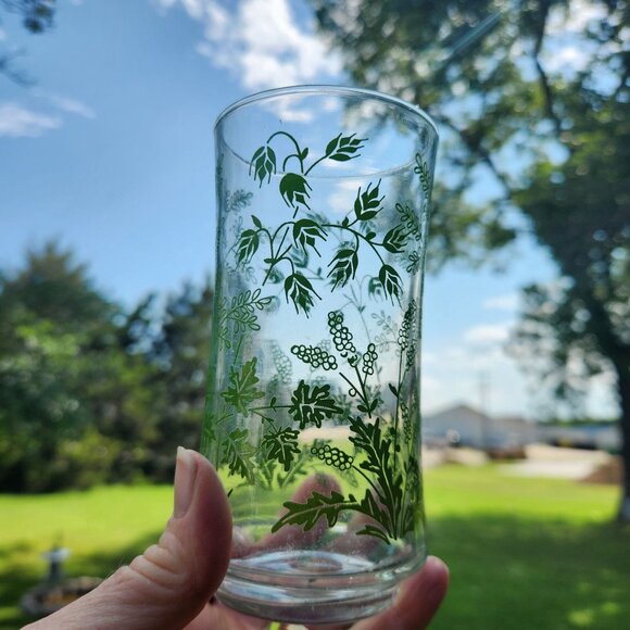1970's Set of 6 Libbey Green Spring Greenery Tumbler Glass Drinking Glasses - Picture 3 of 5